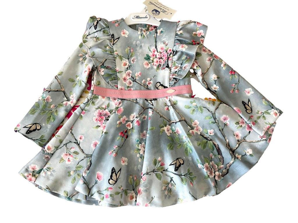 CLEARANCE DEAL - Miranda - Baby Girls Bluey Grey & Pink Floral Print Dress 153V - Mariposa Children's Boutique