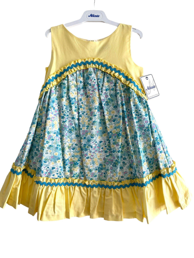 CLEARANCE DEAL - Nekenia - Girls Yellow & Blue Print Dress Age 8yrs - Mariposa Children's Boutique