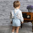 Abuela Tata AW23 - Boys Baby Blue Short Dungarees & Matching Shirt Set - Mariposa Children's Boutique