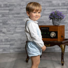 Abuela Tata AW23 - Boys Baby Blue Short Dungarees & Matching Shirt Set - Mariposa Children's Boutique