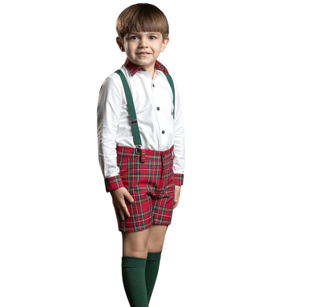 Abuela Tata AW23 - Boys Red Tartan Shorts & Shirt Set - Mariposa Children's Boutique
