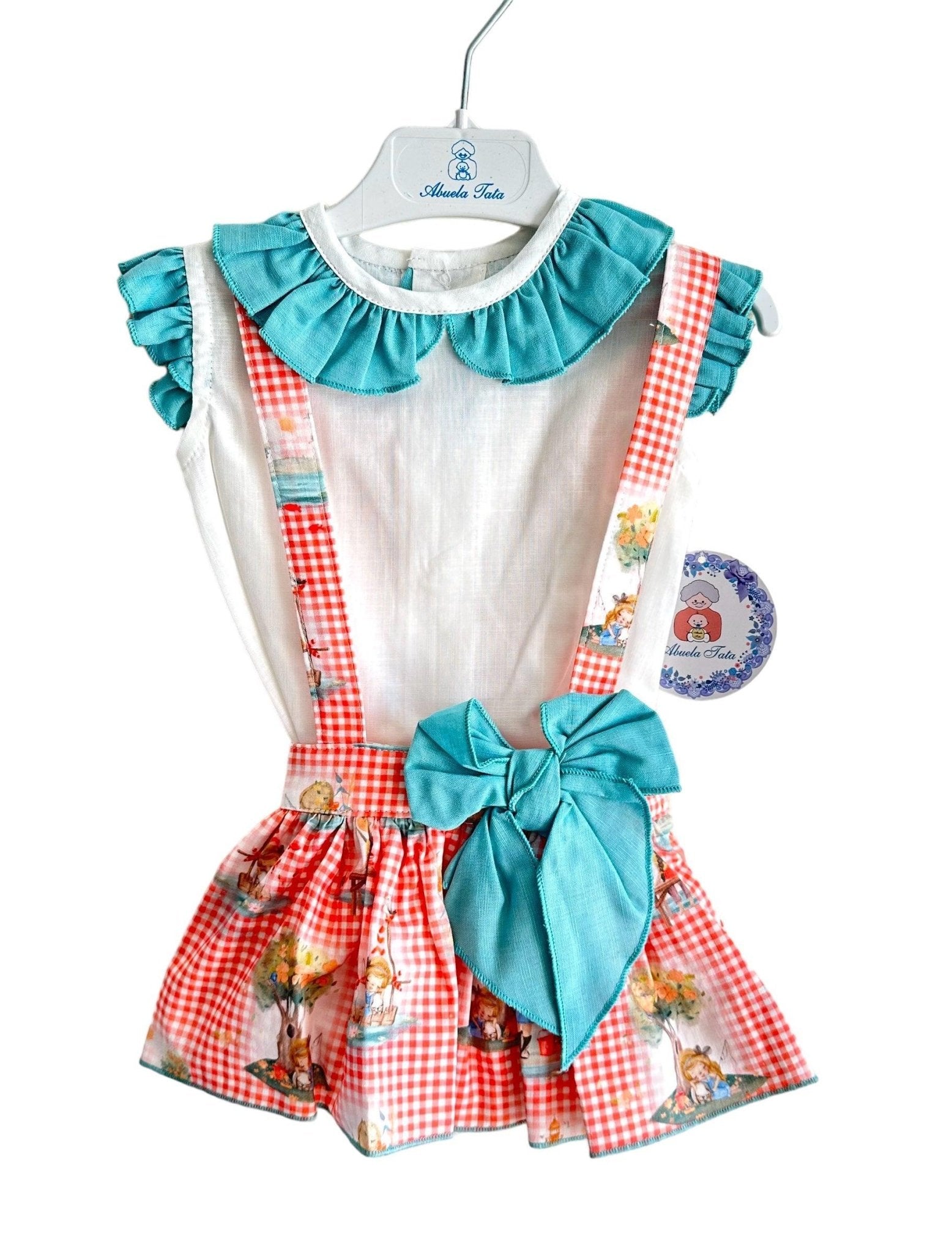 CLEARANCE SALE - Abuela Tata - Baby Girls Skirted Jam Pants Romper with Matching Blouse 352 - Mariposa Children's Boutique