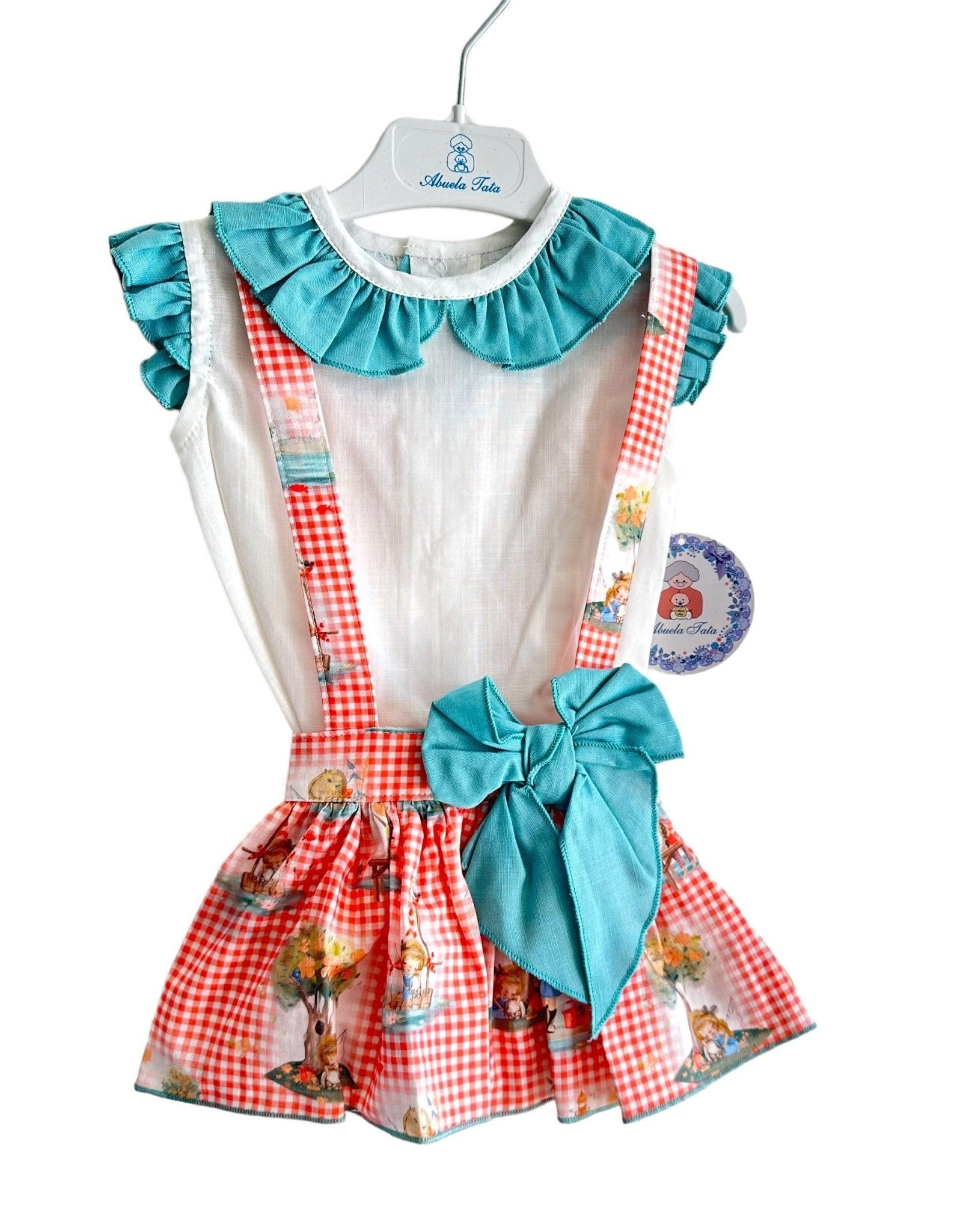 CLEARANCE SALE - Abuela Tata - Baby Girls Skirted Jam Pants Romper with Matching Blouse 352 - Mariposa Children's Boutique