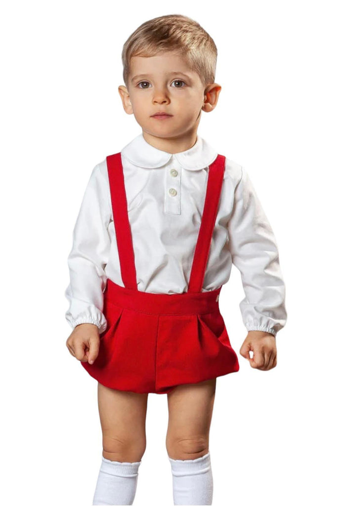 Abuela Tata - Boys Red & Cream Brocade Shorts & Shirt Set - Mariposa Children's Boutique