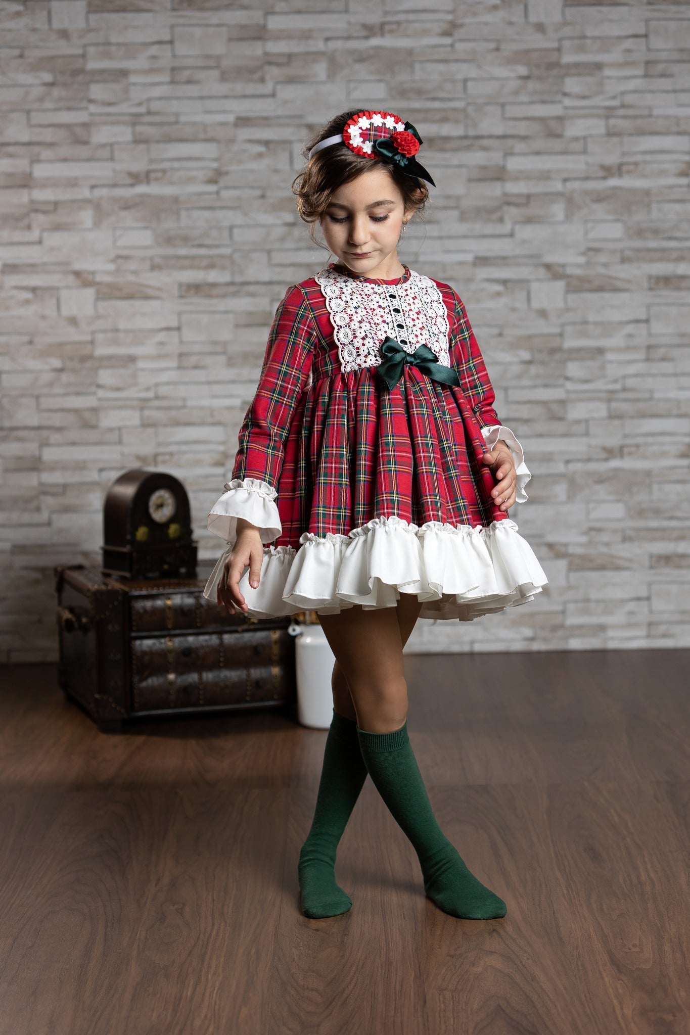 Clearance Sale Abuela Tata - Girls Red & Green Tartan Print Dress