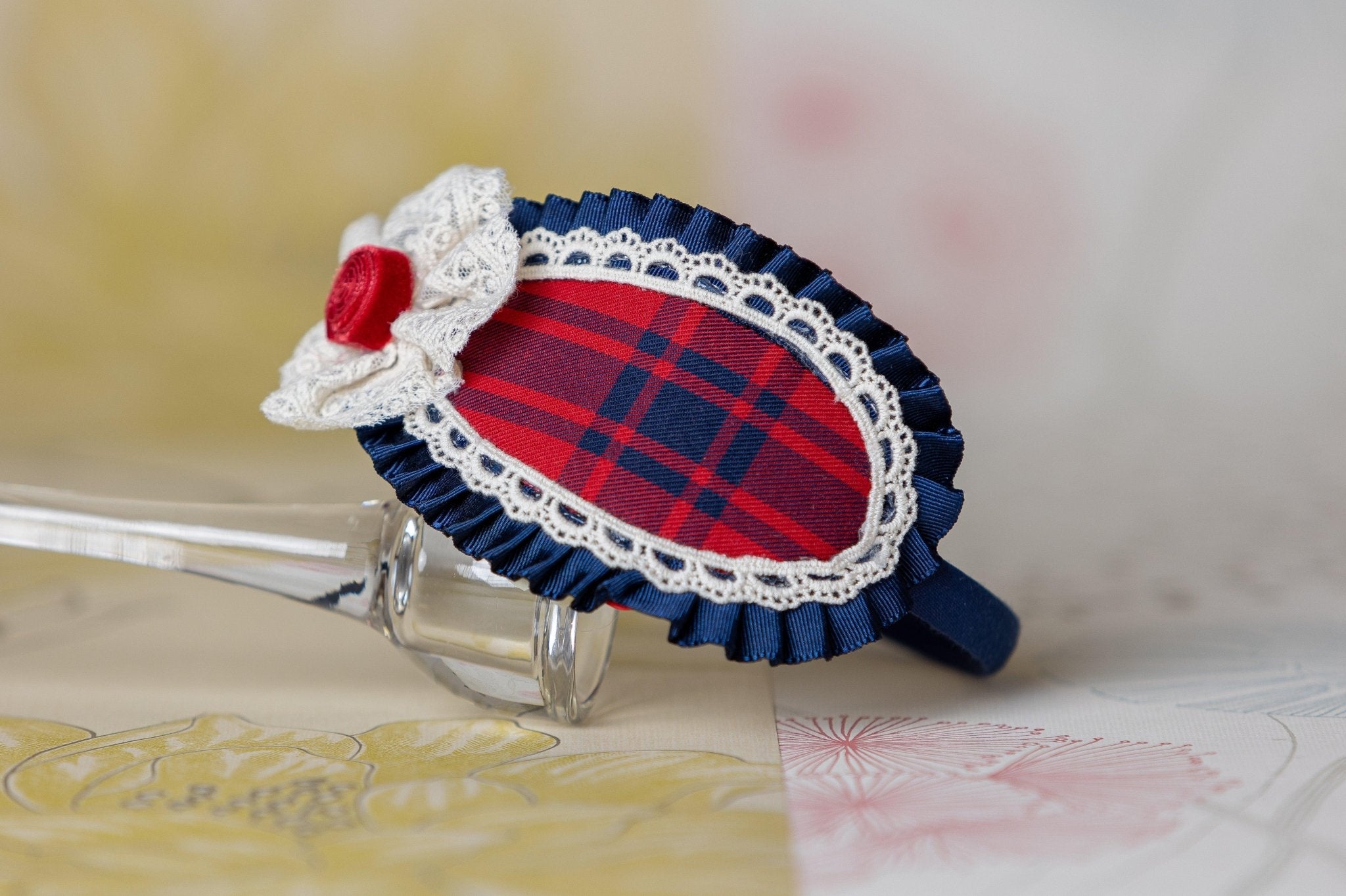 CLEARANCE SALE Abuela Tata - Girls Red & Navy Check Dress & Headpiece - Mariposa Children's Boutique