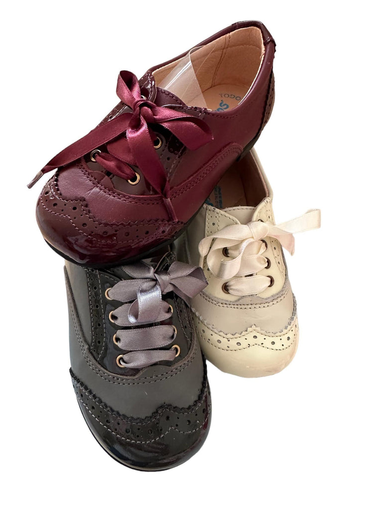 CLEARANCE SALE Angelitos - Burgundy Ribbon Tie Lace Up Shoes - Mariposa Children's Boutique