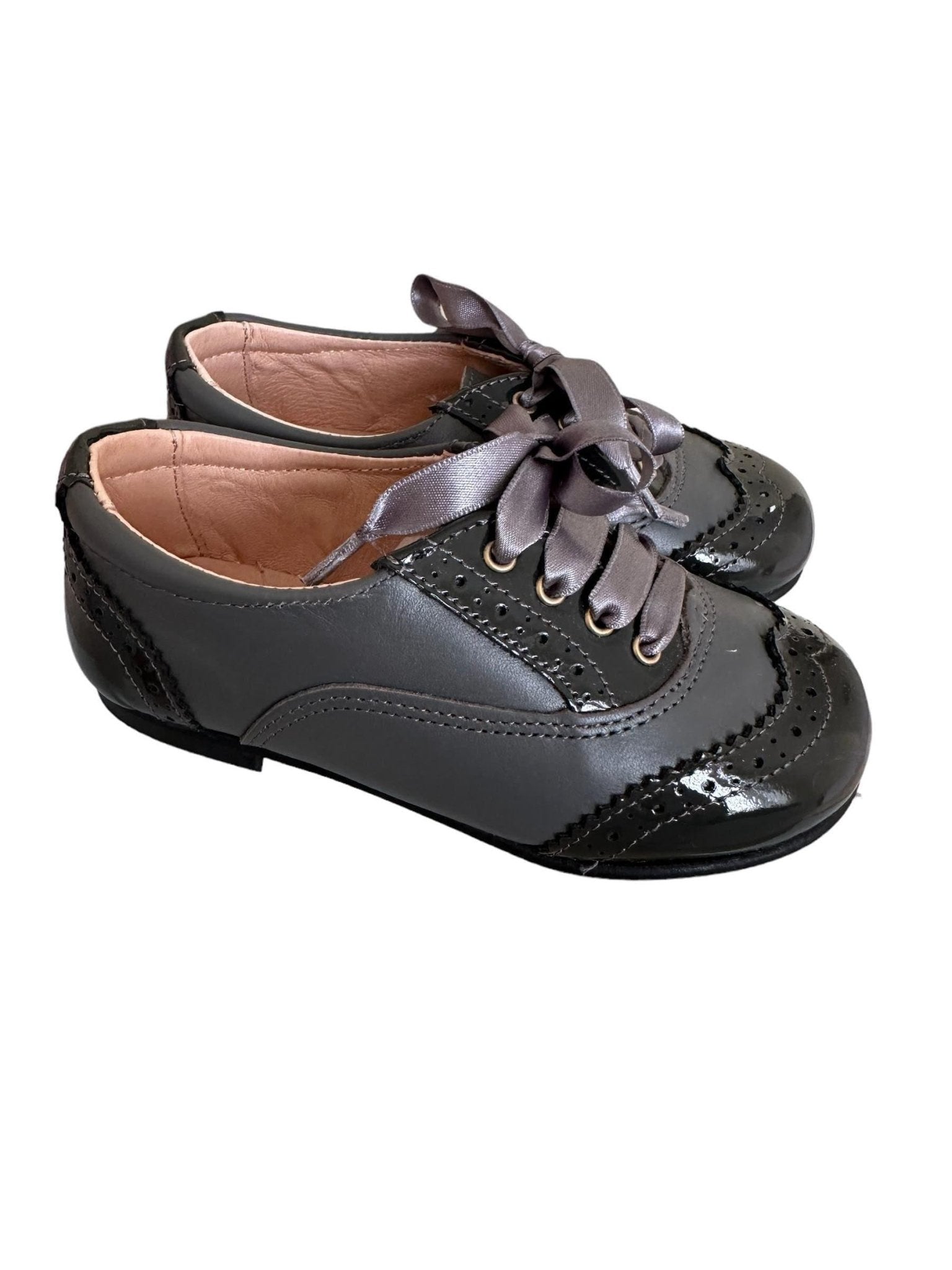 CLEARANCE SALE Angelitos - Girls Grey Lace Tie Shoes In - Stock EU 24 - Mariposa Children's Boutique