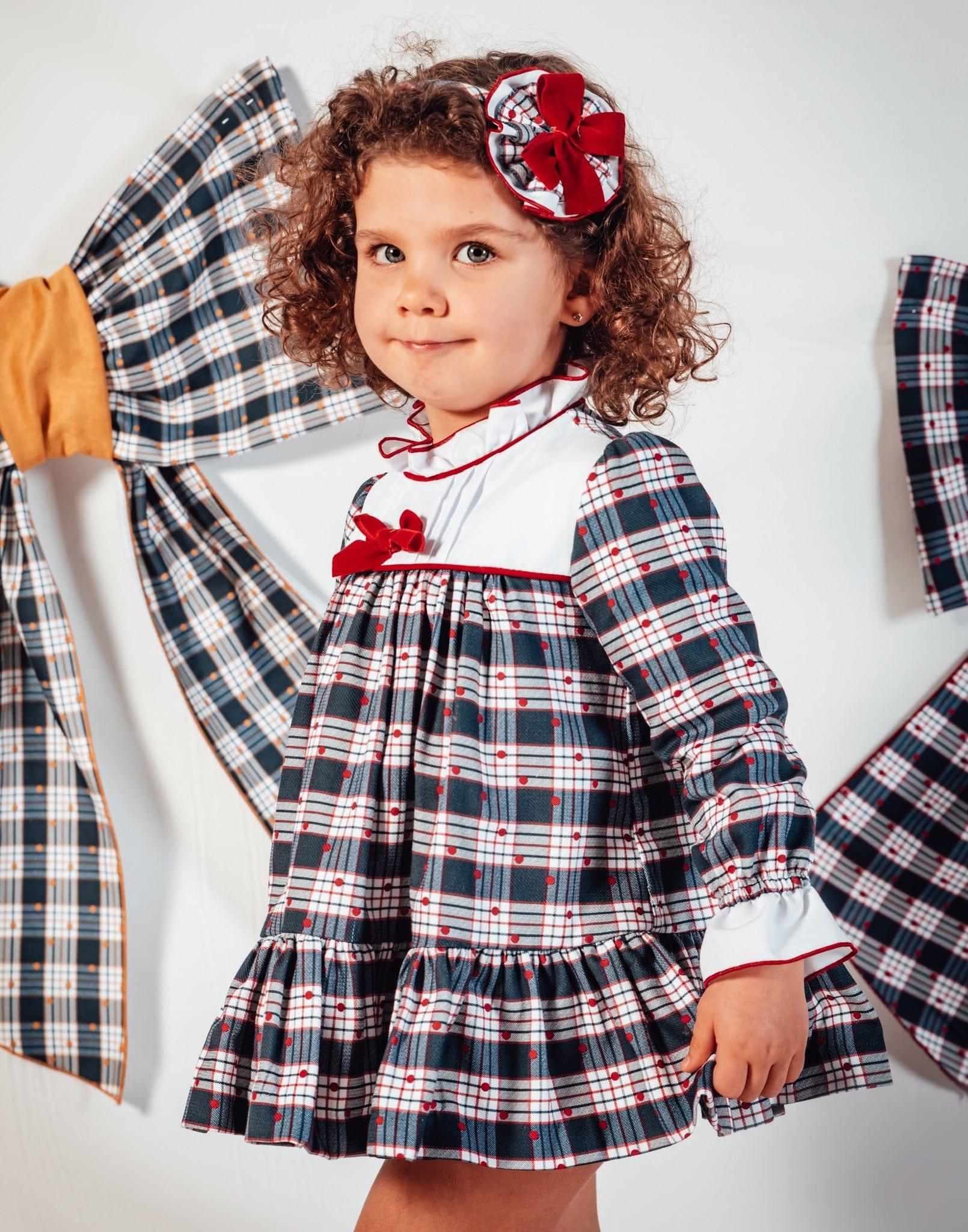 Babine AW23 - Girls Navy & Red Check Dress - Mariposa Children's Boutique