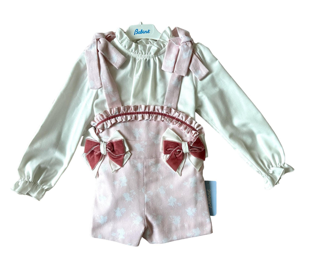 Babine AW23 - Girls Pink & White Short Dungaree & Blouse Set Fairies Collection - Mariposa Children's Boutique