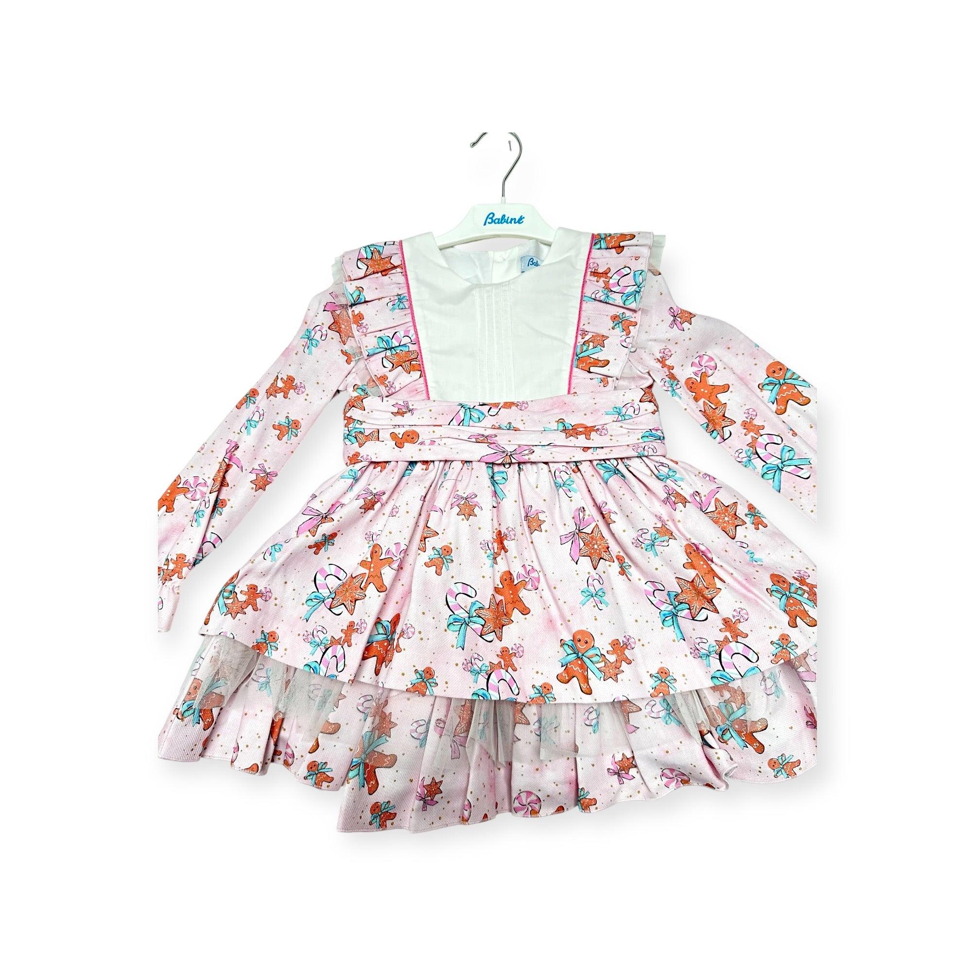 CLEARANCE SALE Babine - Girls Pink Print Gingerbread Dress & Headpiece - Mariposa Children's Boutique