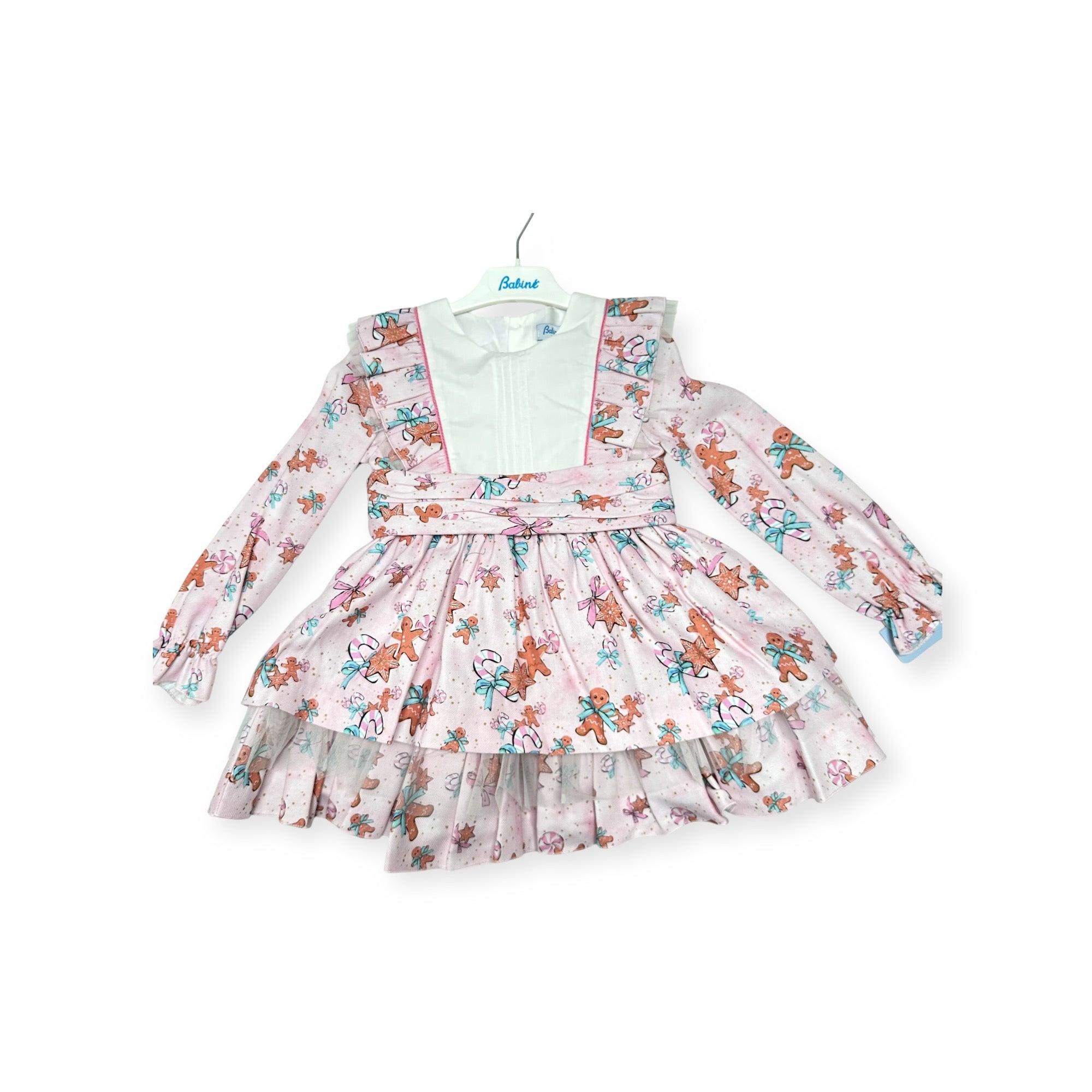 CLEARANCE SALE Babine - Girls Pink Print Gingerbread Dress & Headpiece - Mariposa Children's Boutique