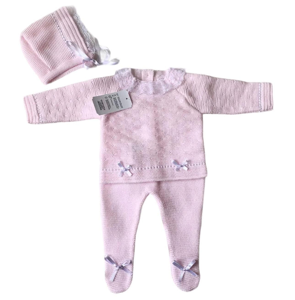 Baby Knitwear - 3pc Baby Pink & White Knitted Set - Mariposa Children's Boutique
