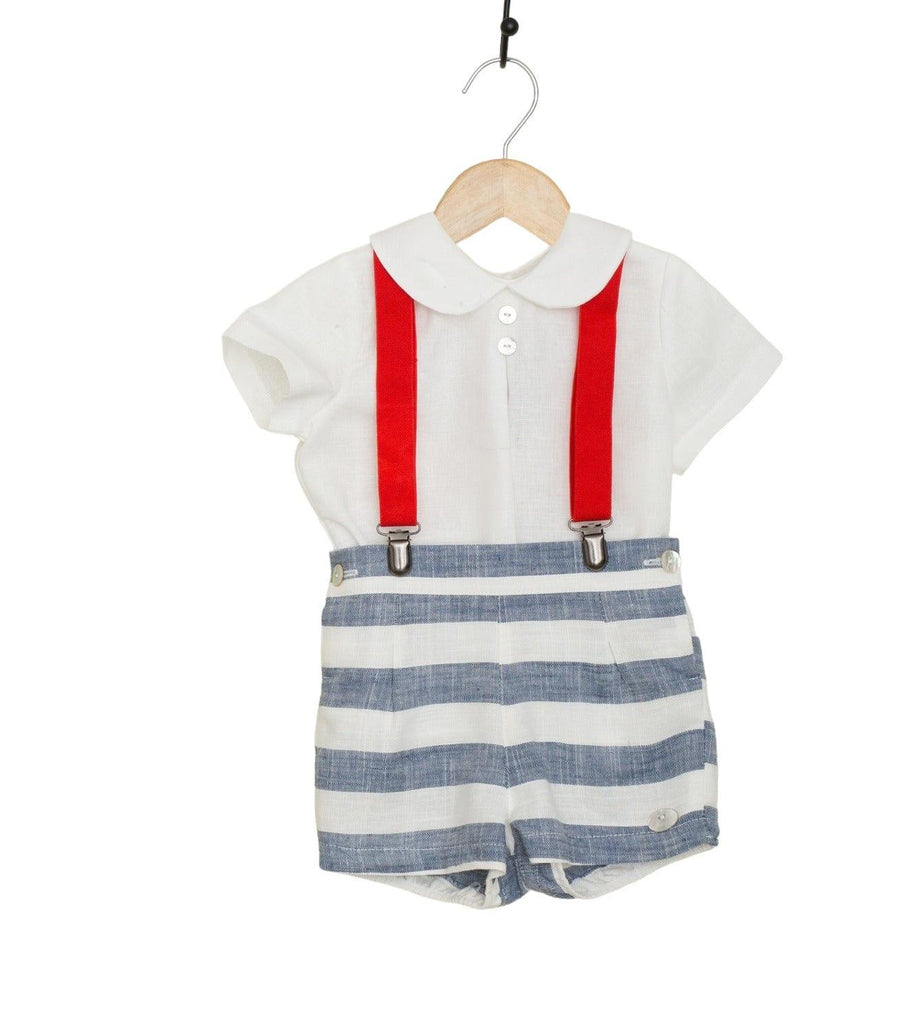CLEARANCE SALE Basmarti - Baby Boys Stripe Shorts, Shirt & Braces Set - Mariposa Children's Boutique