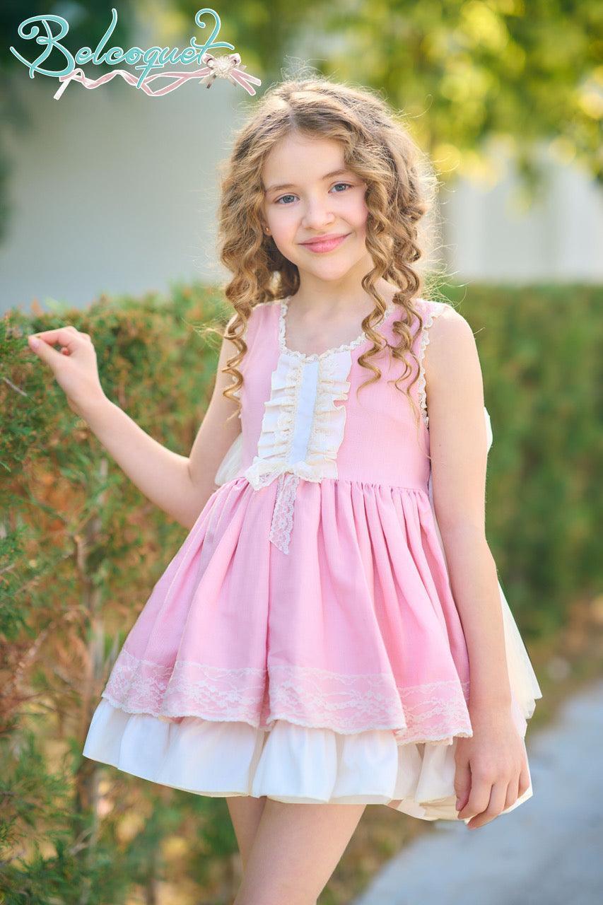 CLEARANCE SALE - Belcoquet - Girls Oasis Butterfly Back Pink Dress - Mariposa Children's Boutique