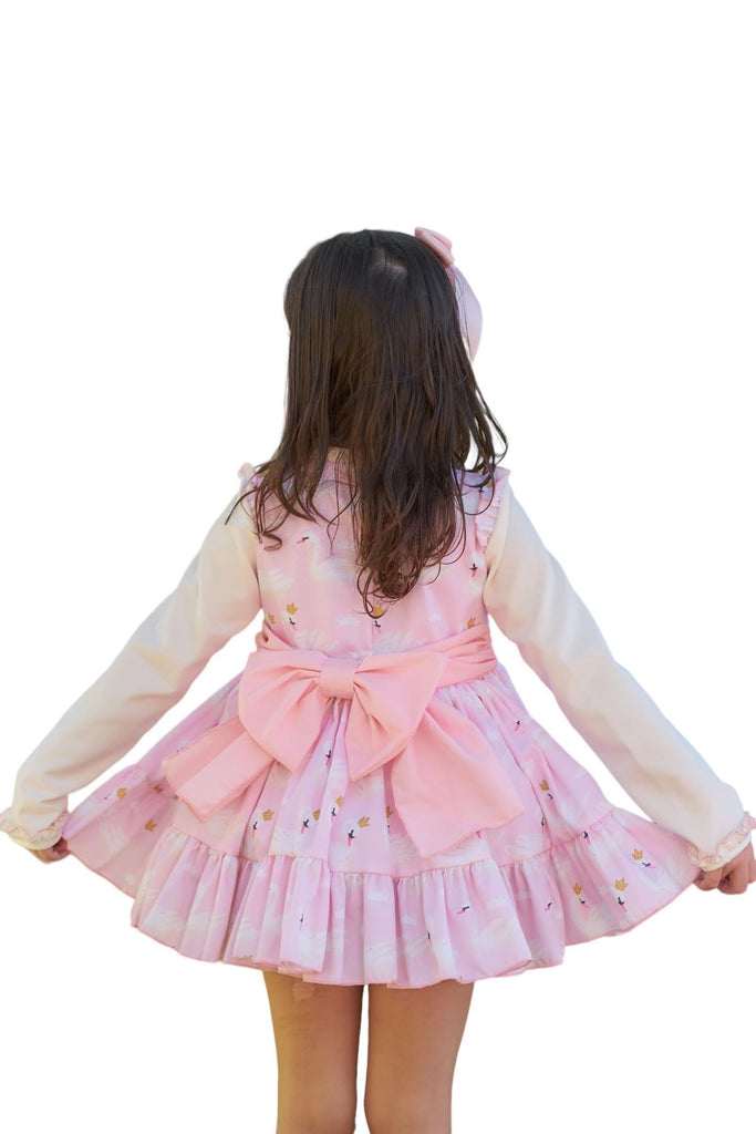 CLEARANCE SALE Belcoquet - Girls Pink & Cream Swan Print Dress - Mariposa Children's Boutique