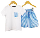 Boys White and Blue Stripe Shorts & T-Shirt Set - Mariposa Children's Boutique