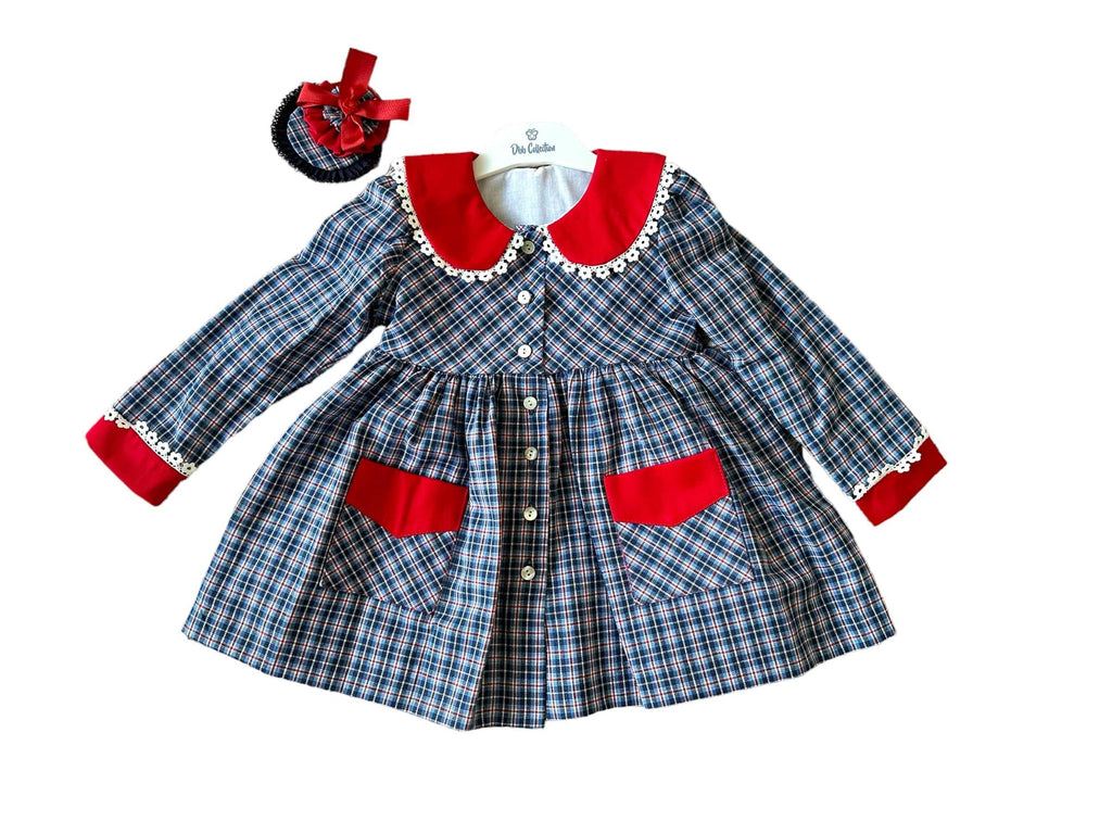 DBB Collection AW23 - Girls Blue & Red Check Dress & Headpiece - Mariposa Children's Boutique