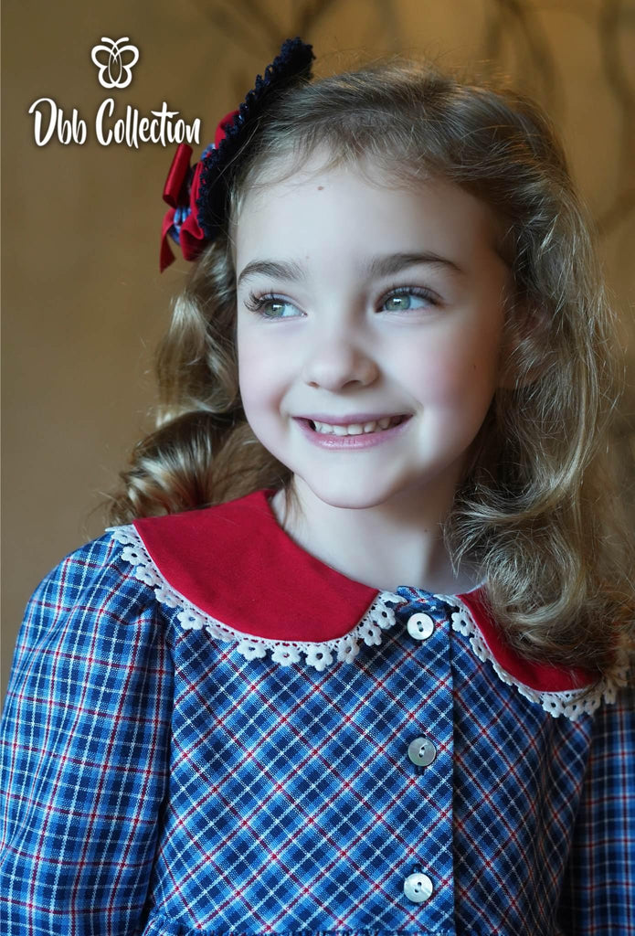 DBB Collection AW23 - Girls Blue & Red Check Dress & Headpiece - Mariposa Children's Boutique