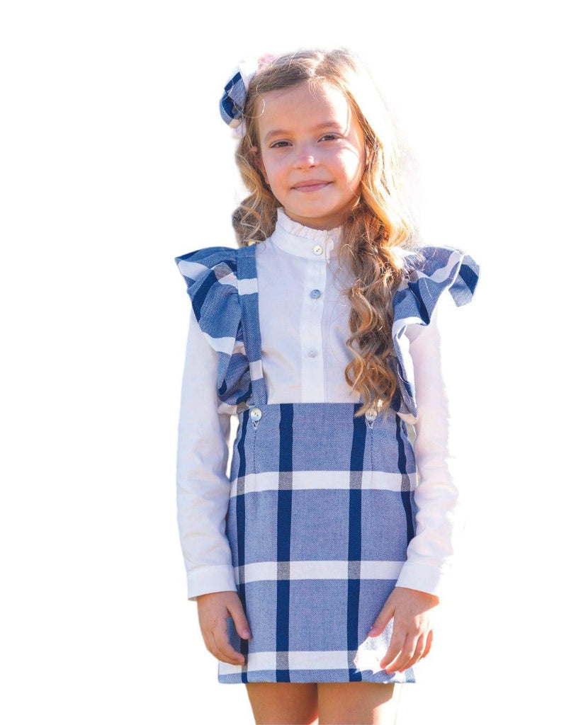 CLEARANCE SALE DBB Collection - Girl's Blue Check Skirt & Blouse Set - Mariposa Children's Boutique