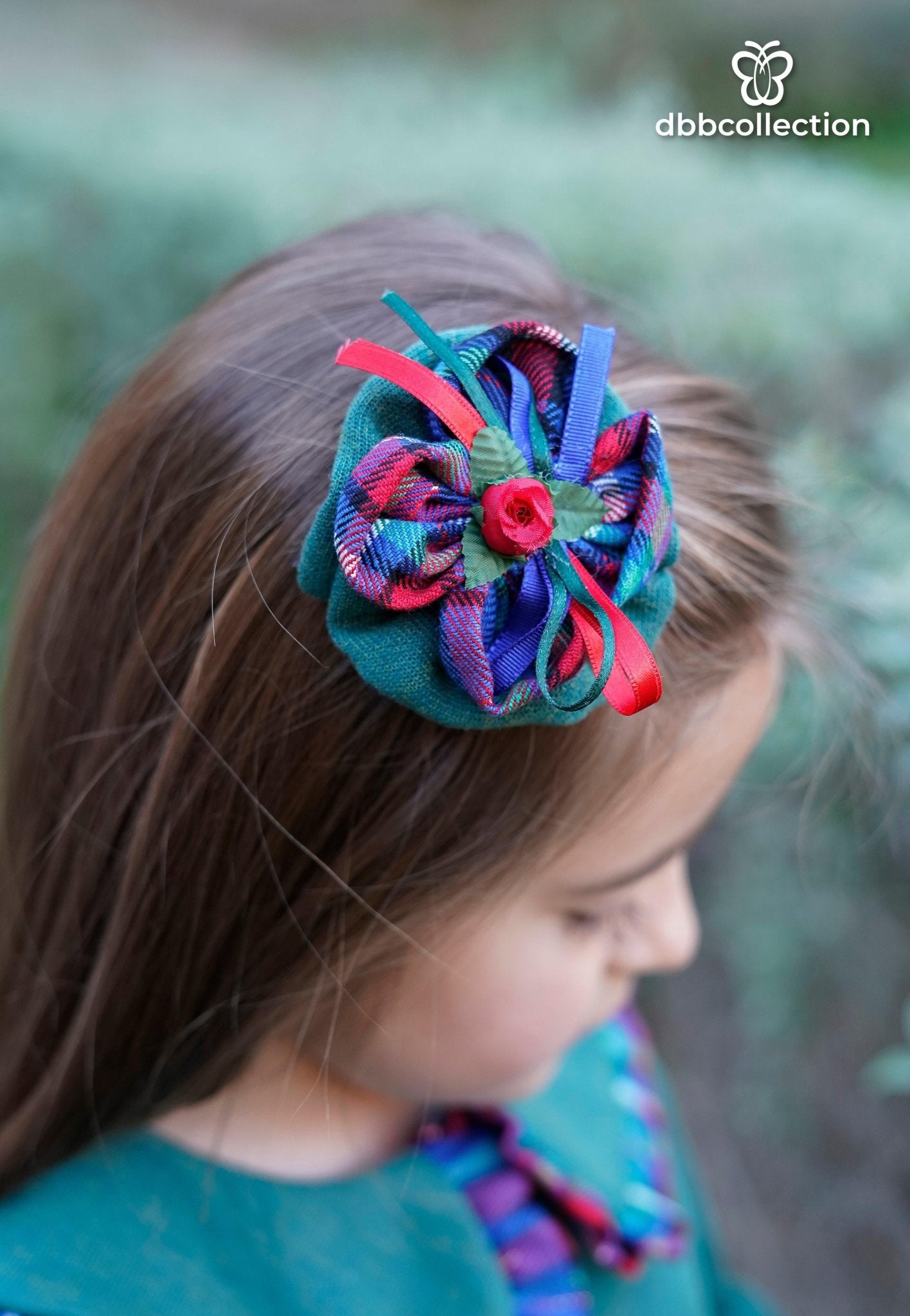 CLEARANCE SALE DBB Collection - Girls Blue, Green & Red Tartan Print Dress & Headpiece - Mariposa Children's Boutique