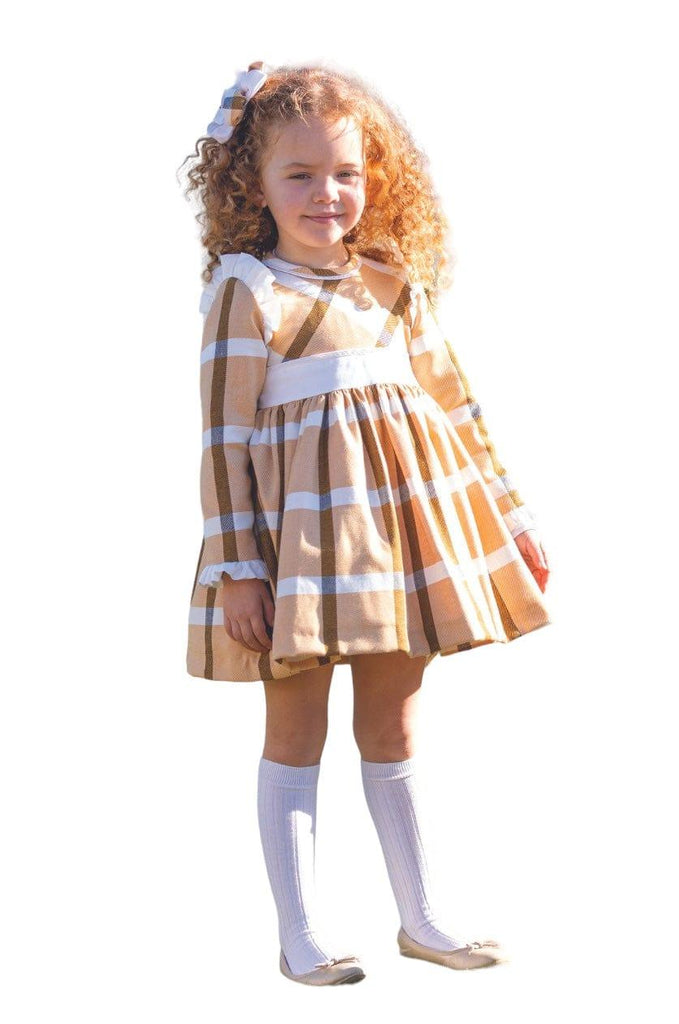 CLEARANCE SALE DBB Collection - Girls Mustard & White Check Dress - Mariposa Children's Boutique