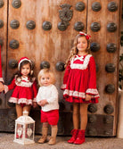 Debesos AW23 - Girls Red Lace Design Dress - Mariposa Children's Boutique