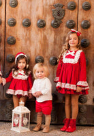 Debesos AW23 - Girls Red Lace Design Dress - Mariposa Children's Boutique