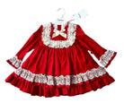 Debesos AW23 - Girls Red Lace Design Dress - Mariposa Children's Boutique