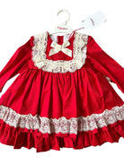 Debesos AW23 - Girls Red Lace Design Dress - Mariposa Children's Boutique