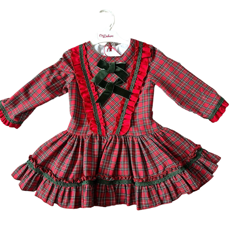 Debesos AW23 - Girls Red Tartan Dress - Mariposa Children's Boutique