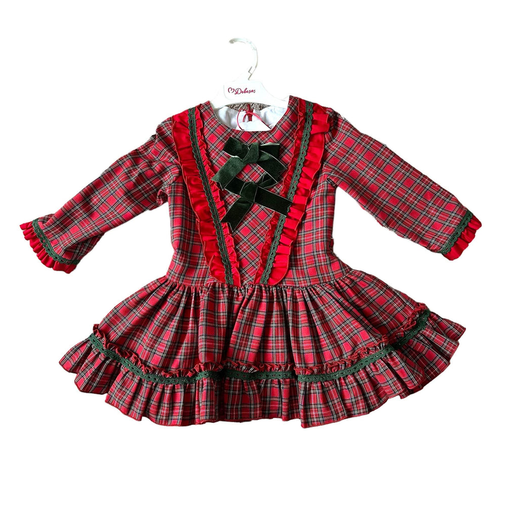 Debesos AW23 - Girls Red Tartan Dress - Mariposa Children's Boutique