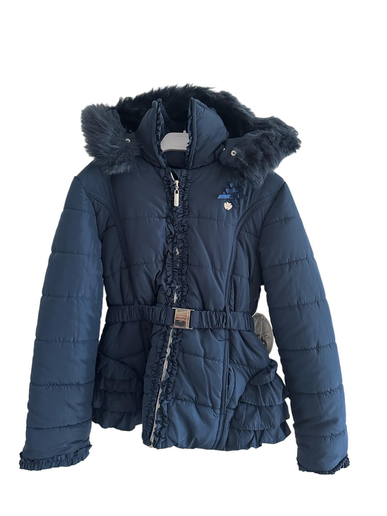 Girls Navy Blue Padded Coat with Faux Fur Trimmed Hood - Mariposa Children's Boutique