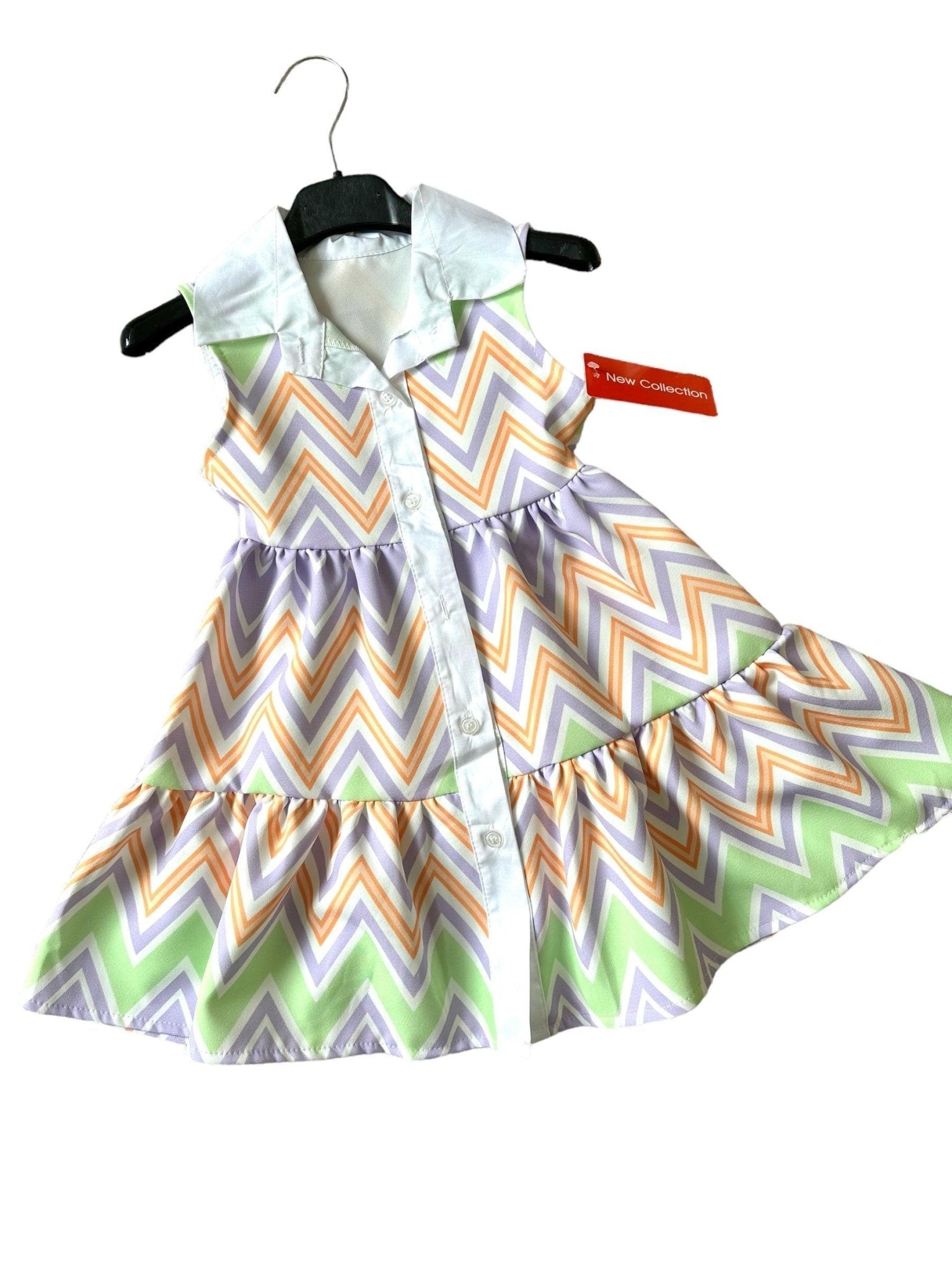 CLEARANCE SALE - Girls - Zig Zag Multi Colour Lilac Summer Dress - Mariposa Children's Boutique