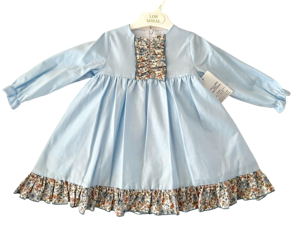 Lor Miral AW23 - Baby Girl's Blue Floral Print Dress 32010 - Mariposa Children's Boutique