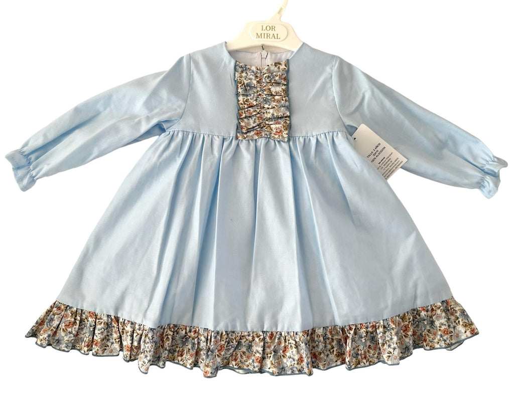 Lor Miral AW23 - Baby Girl's Blue Floral Print Dress 32010 - Mariposa Children's Boutique