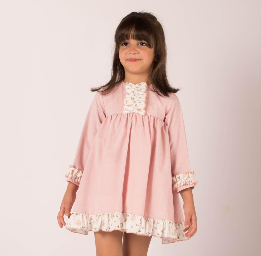 Lor Miral AW23 - Baby Girl's Pink Floral Print Dress & Knickers 32016 - Mariposa Children's Boutique