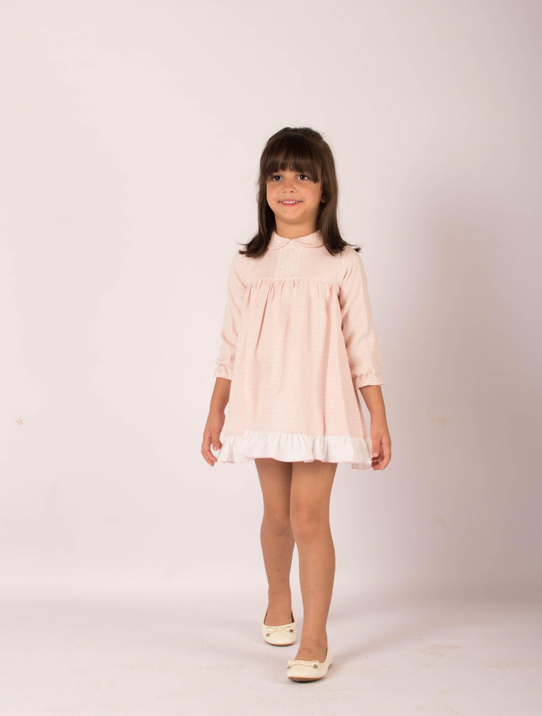 Lor Miral AW23 - Baby Girls Pink & Cream Dress & Knickers 32012 - Mariposa Children's Boutique