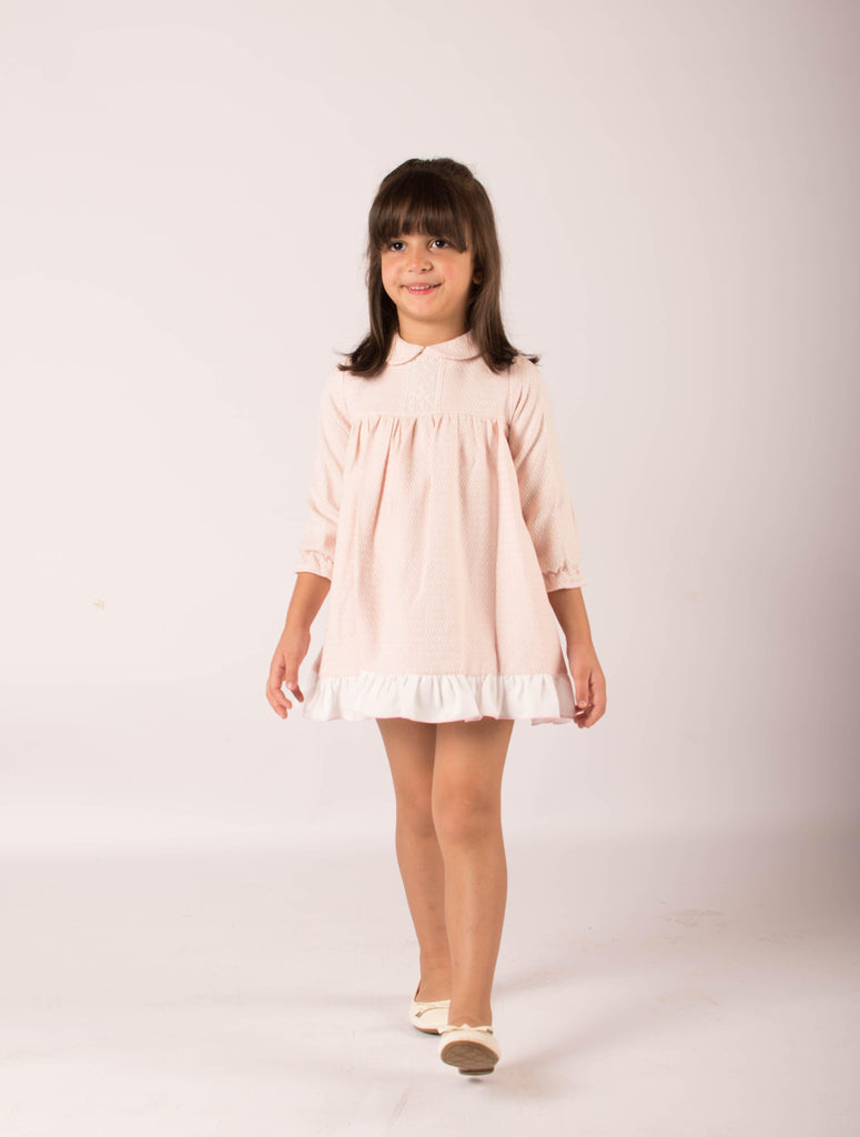 Lor Miral AW23 - Baby Girls Pink & Cream Dress & Knickers 32012 - Mariposa Children's Boutique