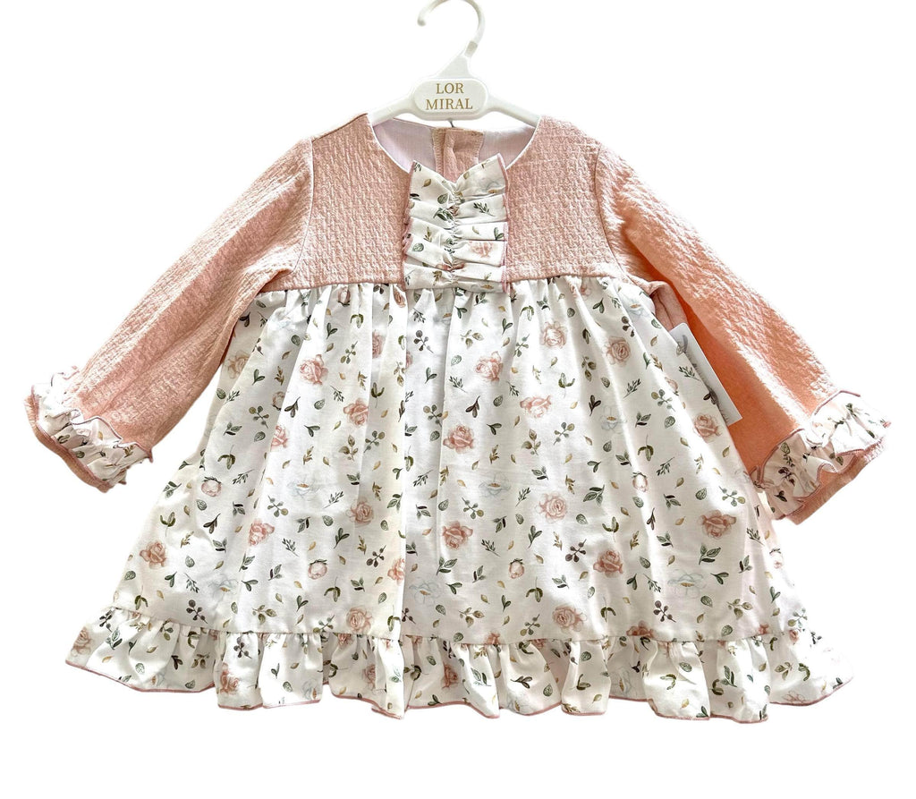 Lor Miral AW23 - Girls Baby Pink Floral Print Dress 32408 - Mariposa Children's Boutique