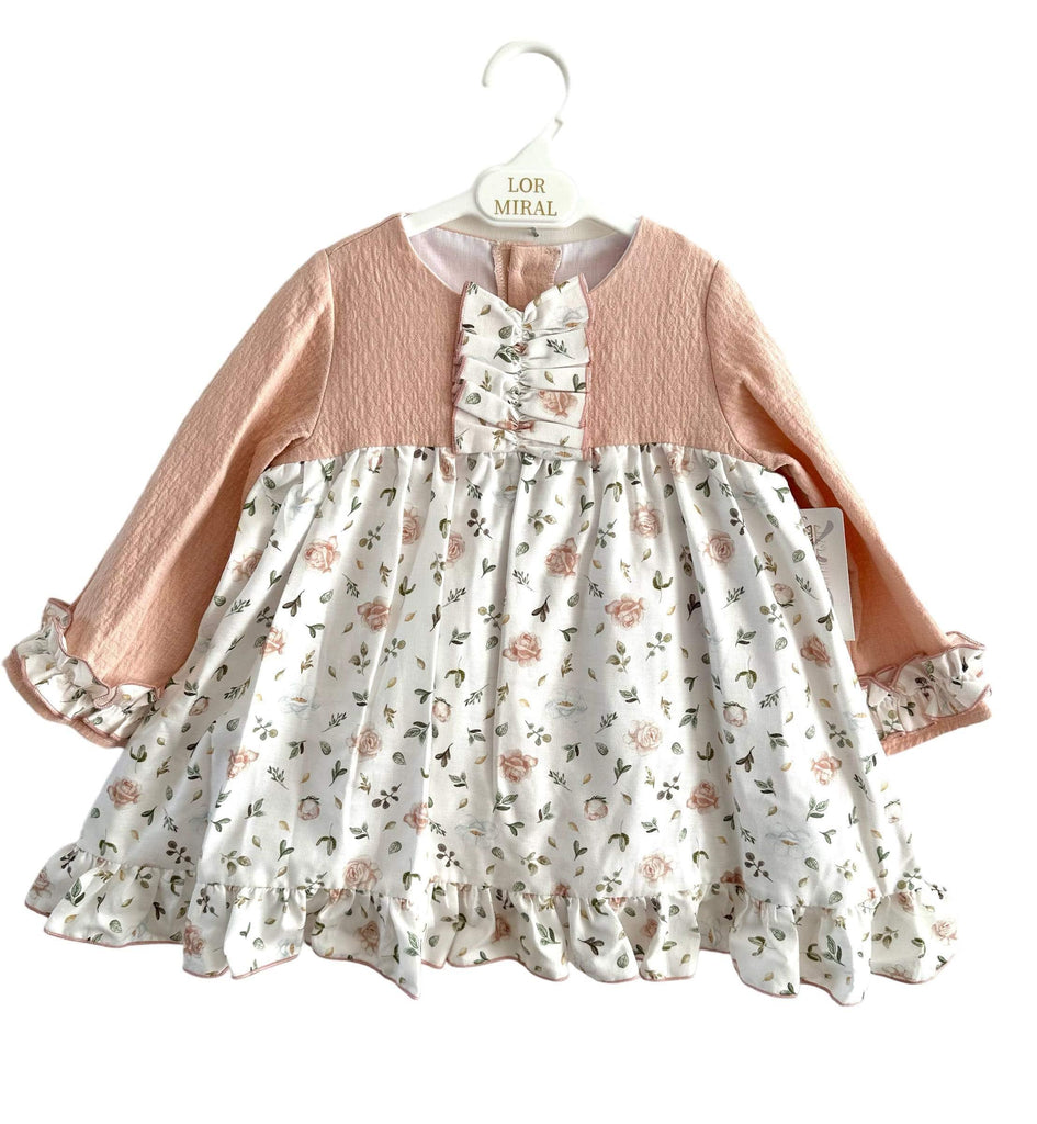 Lor Miral AW23 - Girls Baby Pink Floral Print Dress 32408 - Mariposa Children's Boutique