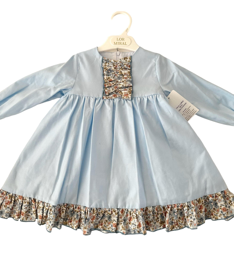 Lor Miral AW23 - Girls Blue Floral Print Dress 32410 - Mariposa Children's Boutique