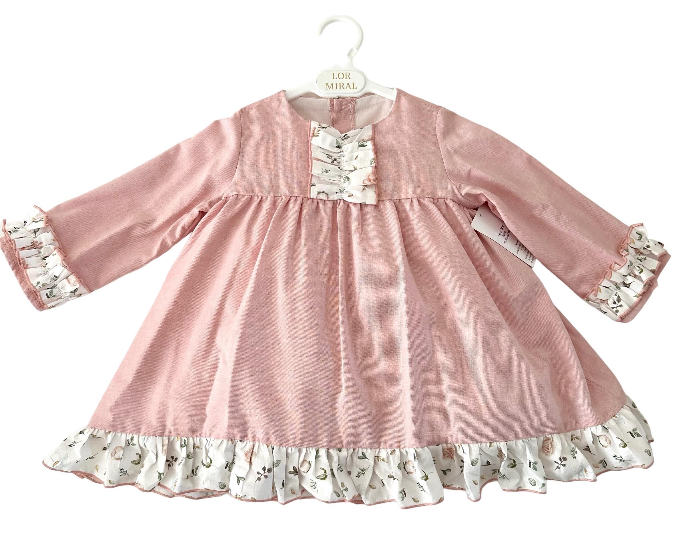 Lor Miral AW23 - Girls Pink Floral Print Dress 32416 - Mariposa Children's Boutique