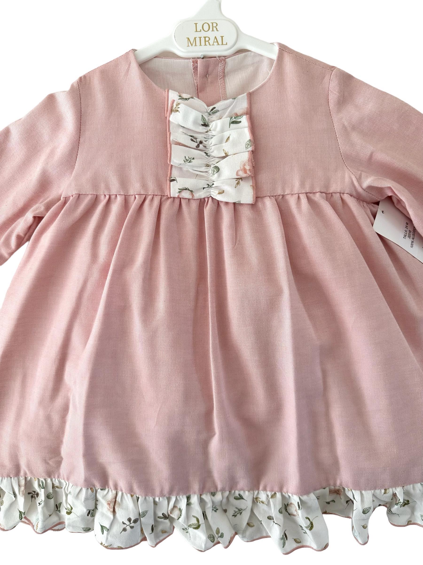 Lor Miral AW23 - Girls Pink Floral Print Dress 32416 - Mariposa Children's Boutique