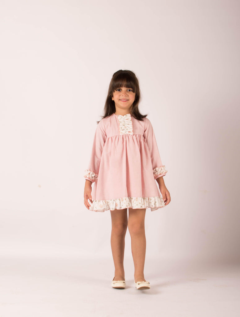 Lor Miral AW23 - Girls Pink Floral Print Dress 32416 - Mariposa Children's Boutique