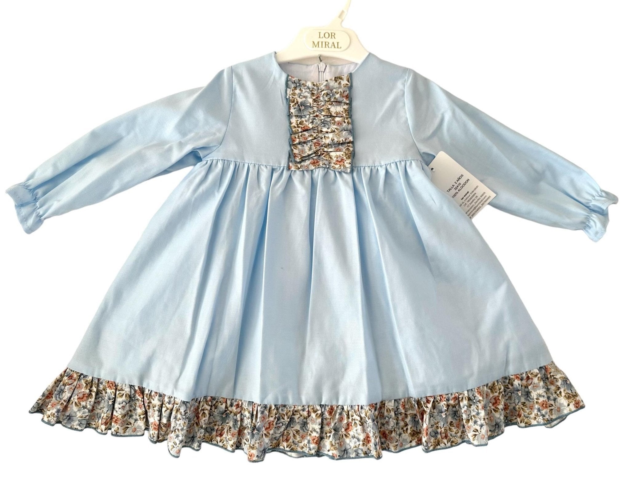 CLEARANCE SALE - Lor Miral - Baby Girl's Blue Floral Print Dress 32010 - Mariposa Children's Boutique