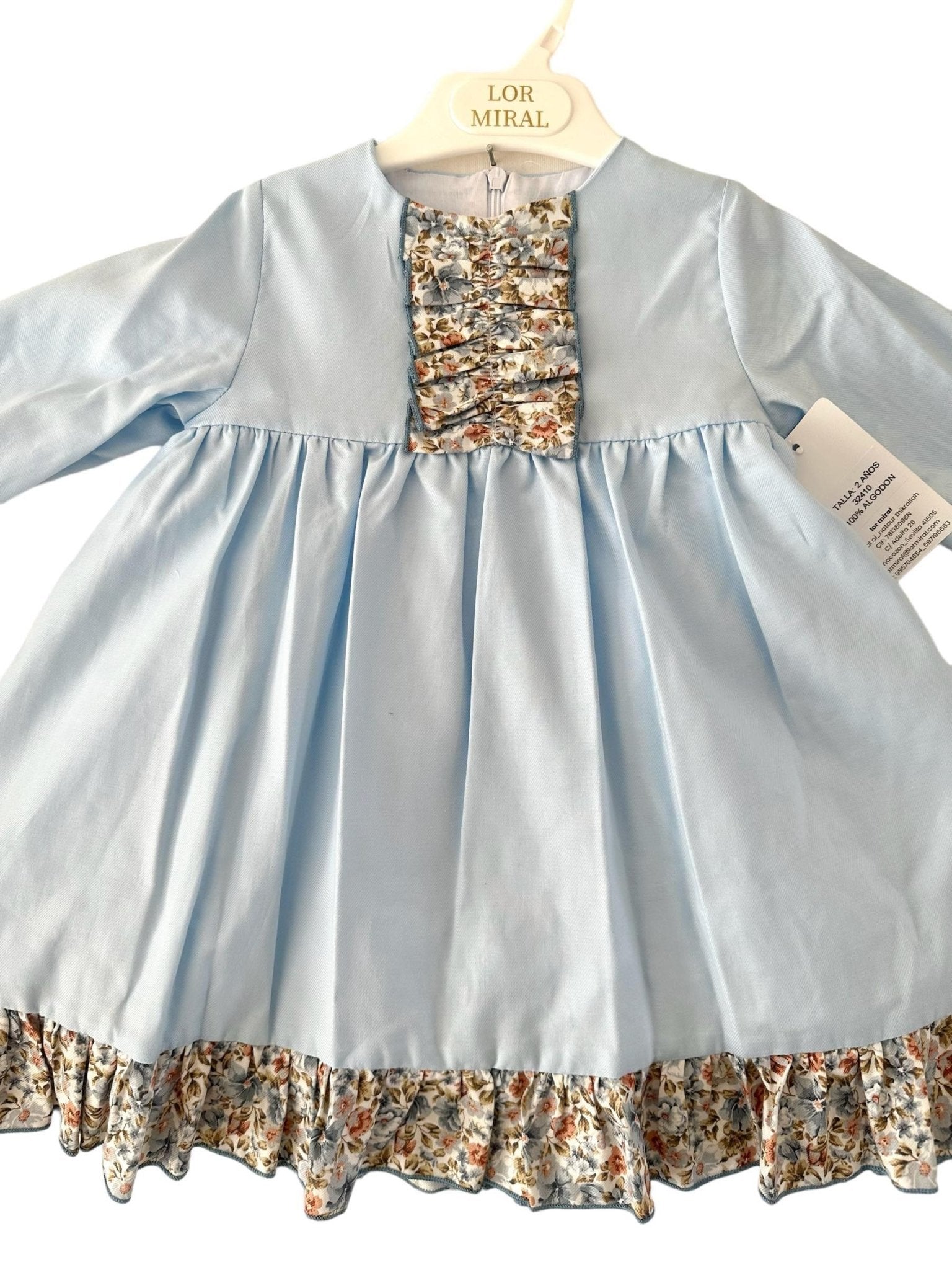 CLEARANCE SALE - Lor Miral - Baby Girl's Blue Floral Print Dress 32010 - Mariposa Children's Boutique