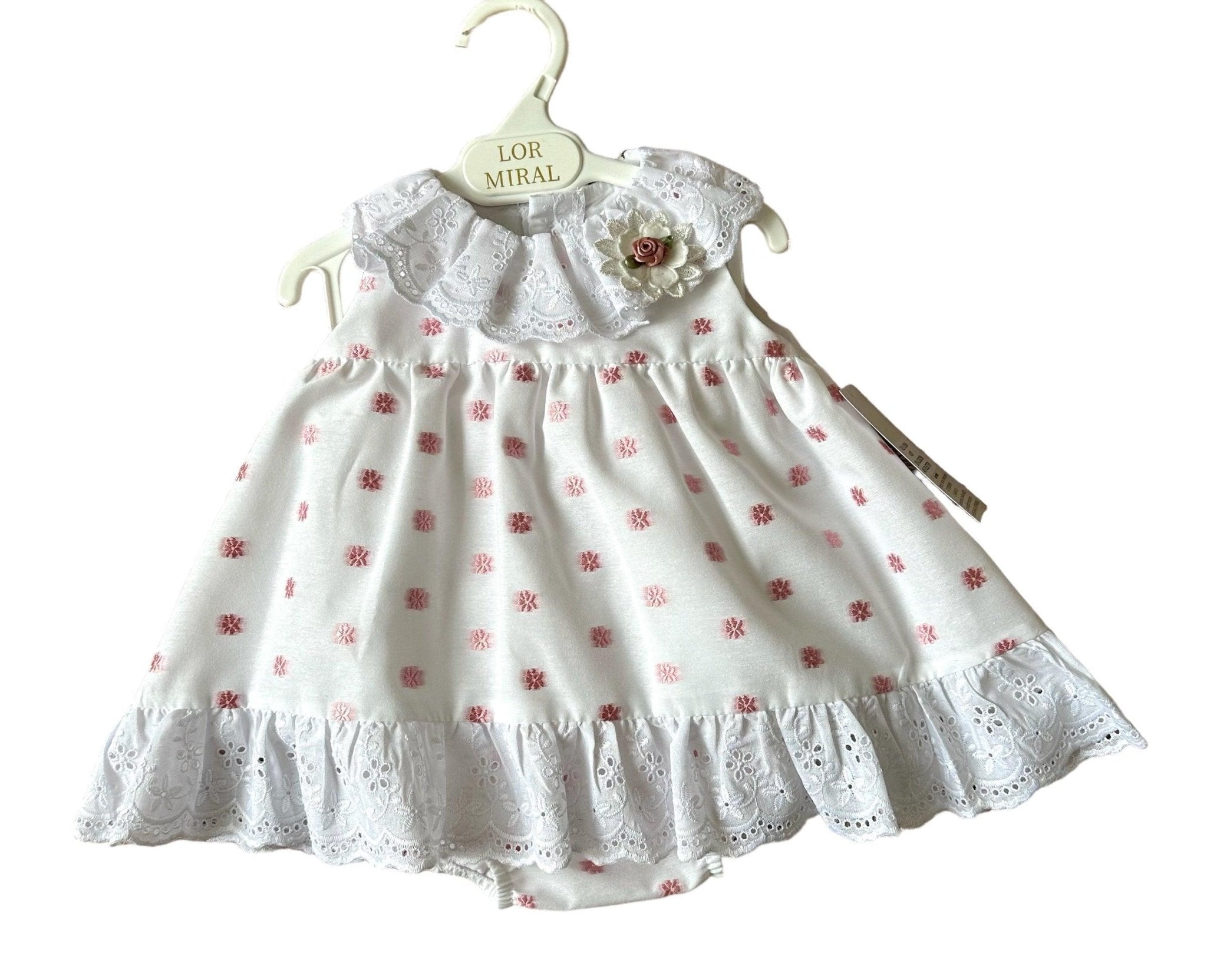 CLEARANCE SALE - Lor Miral - Baby Girls White & Pink Summer Dress & Knickers - Mariposa Children's Boutique