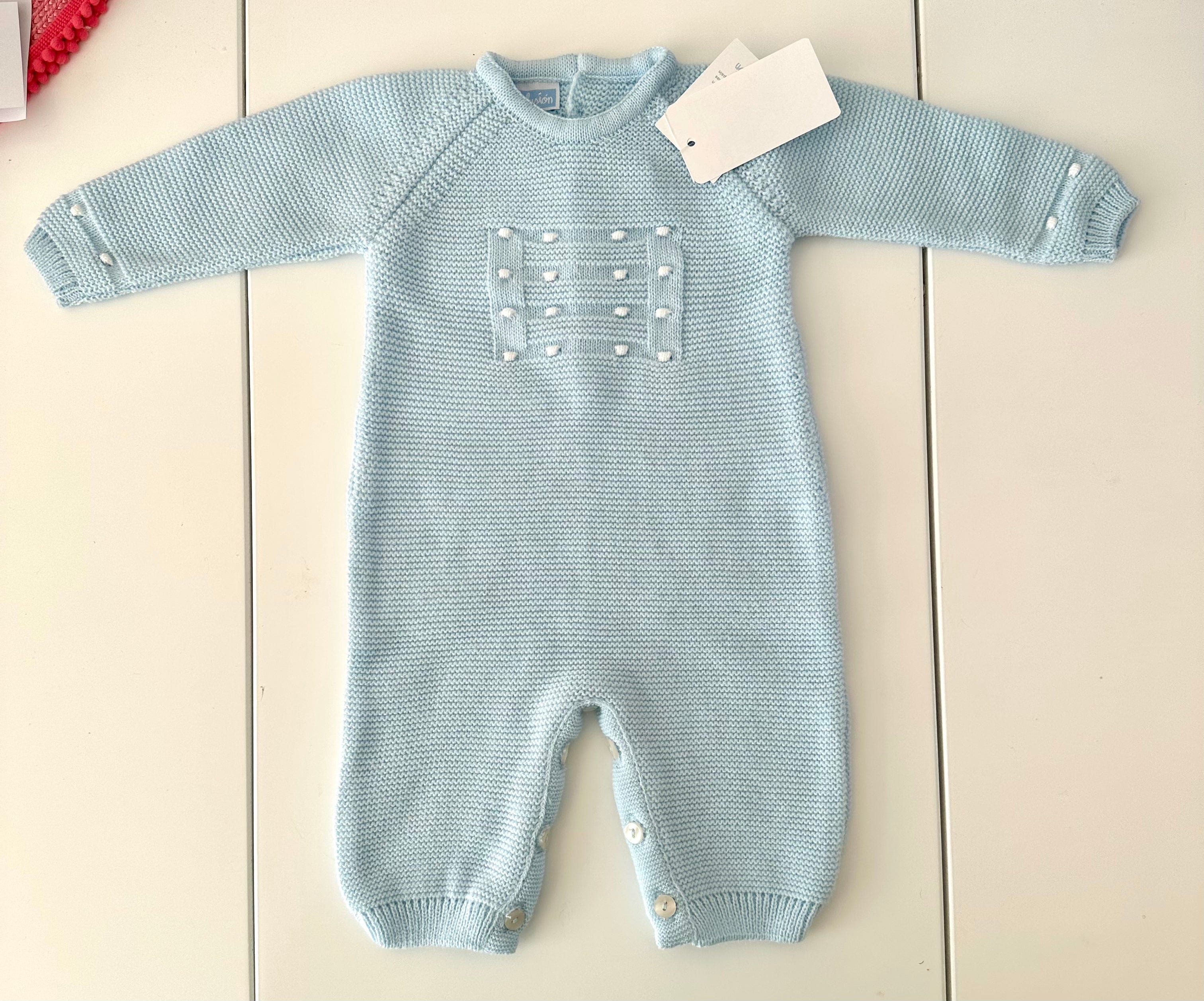 Mac Ilusion AW23 - Baby Blue Knitted Romper Suit 9049 - Mariposa Children's Boutique