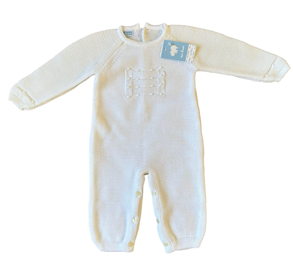 Mac Ilusion AW23 - Baby White Knitted Romper Suit 9049 - Mariposa Children's Boutique